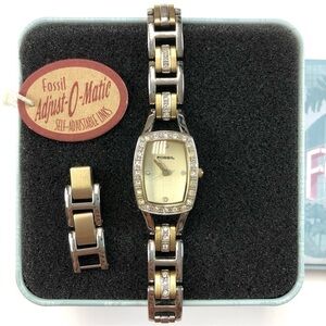 FOSSIL women’s 2 tone silver gold dainty link watch in Box